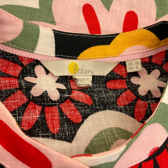 Boden Midi-Maxi Dress US 6 Black Pink Red Yellow Green Floral Mandarin Collar - Picture 13 of 13